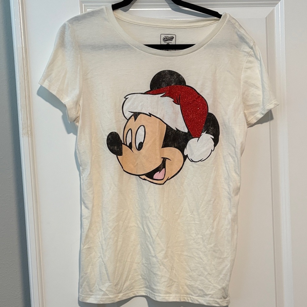 Old Navy Tee with Mickey in Red Glitter Santa Hat - Disney size L